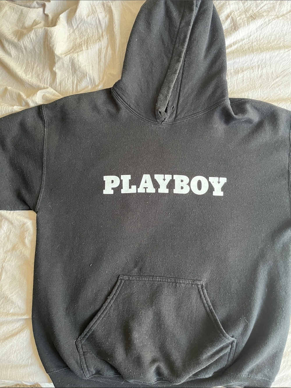 PLAYBOY Black Hoodie with White Logo Print